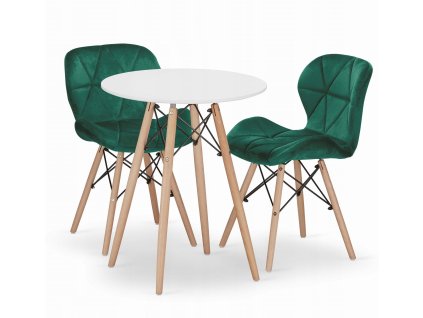 Kulatý stůl TODI 60 bílý + 2 židle LAGO zelená