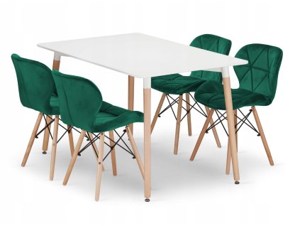 Obdélníková stolová sestava ADRIA 120x80 bílá + 4 židle LAGO zelená
