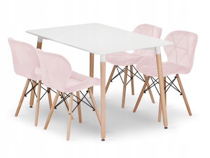 Obdélníková stolová sestava ADRIA 120x80 bílá + 4 židle LAGO růžová