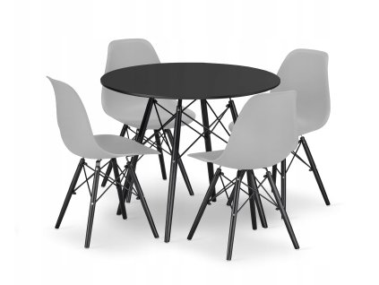 Kulatý stůl TODI 80 černý + 4 židle OSAKA šedá
