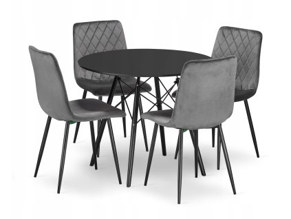 Kulatý stůl TURIN TODI 80 černý + 4 židle TURIN tmavě šedý