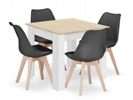 Set čtvercový stůl 80x80 dub sonoma + 4 židle MARK černá