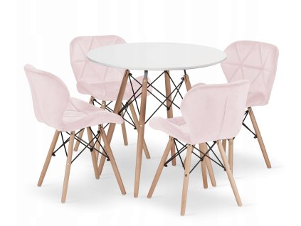 Kulatý stůl TODI 80cm bílý + 4 židle LAGO růžové