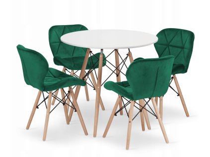 Kulatý stůl TODI 80 bílý + 4 židle LAGO zelený