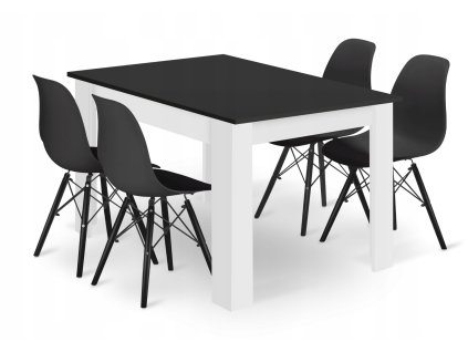 Obdélníková stolová sestava 120x80 černobílá + 4 židle OSAKA černá