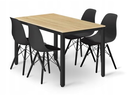 Obdélníková stolová sestava TESSA 120x60 světlý dub + 4 židle OSAKA černá