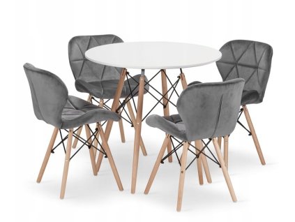Kulatý stůl TODI 80cm bílý + 4 židle LAGO šedé