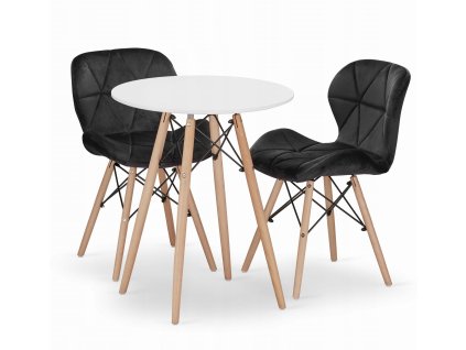 Kulatý stůl TODI 60 cm bílý + 2 židle LAGO černé