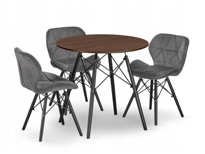 Kulatý stůl TODI 80 jasan + 3 židle LAGO šedá