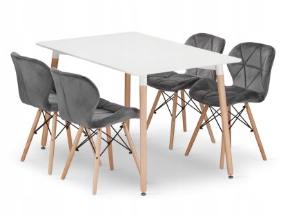 "Obdélníkový stůl ADRIA 120x80 bílý + 4 židle LAGO šedé"