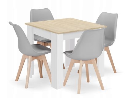 Set čtvercový stůl 80x80 dub sonoma + 4 židle MARK grey