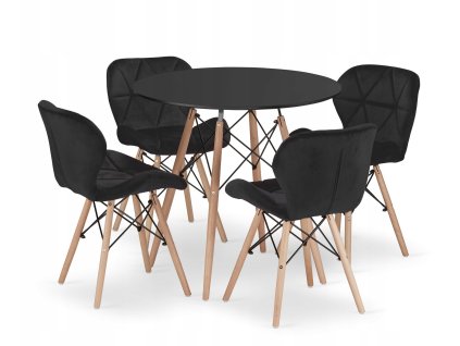Kulatý stůl TODI 80 černý + 4 židle LAGO černý