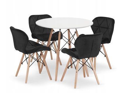Kulatý stůl TODI 80 bílý + 4 židle LAGO černé