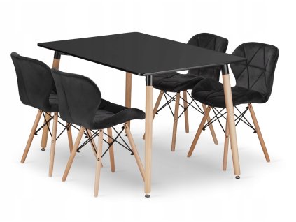 Obdélníková stolová sestava ADRIA 120x80 černá + 4 židle LAGO černá