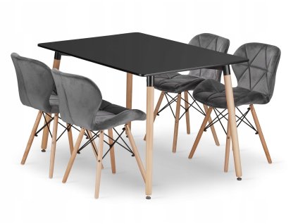 Obdélníková stolová sestava ADRIA 120x80 černá + 4 židle LAGO šedá