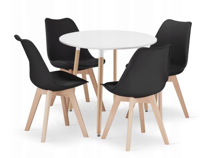 Kulatý stůl KAMI 80 bílý + 4 židle MARK černá