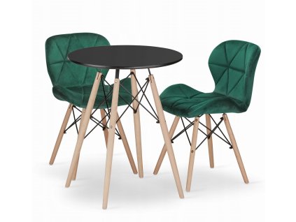 Kulatý stůl TODI 60 černý + 2 židle LAGO zelené