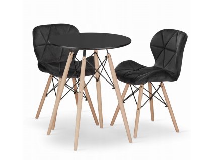 Kulatý stůl TODI 60 černý + 2 židle LAGO černý