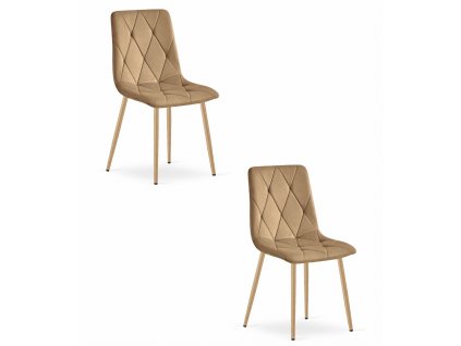 Židle LIBRA - hnědý samet / nohy v barvě dřeva x 2
