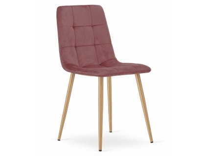Židle KARA - růžový samet / nohy v barvě dřeva x 1