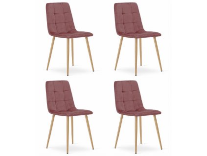 Židle KARA - růžový samet / nohy v barvě dřeva x 4