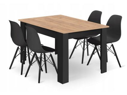 Obdélníková stolová sestava 120x80 craft + 4 židle OSAKA černá