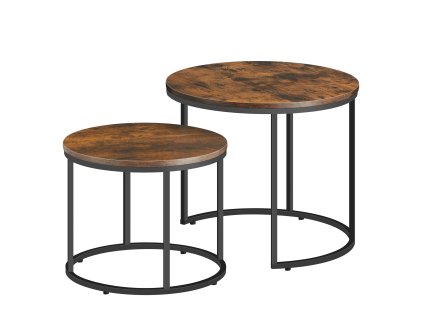 Kulatý konferenční stolek 2ks - rustikální / černé nohy