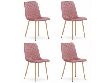 Židle TURIN - růžový samet / nohy v barvě dřeva x 4