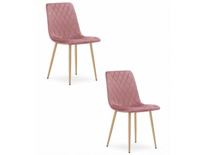 Židle TURIN - růžový samet / nohy v barvě dřeva x 2