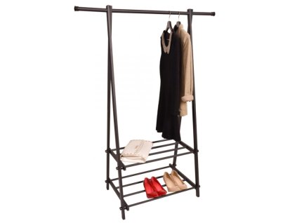 Věšákový stojan s policemi, černý, 2 police