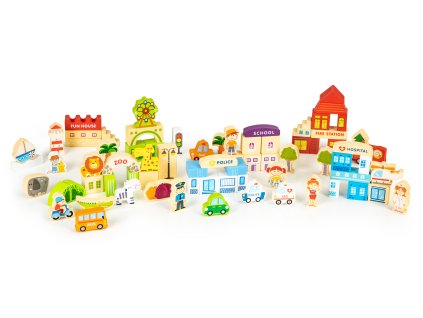 Dřevěné vzdělávací stavebnice město se zoo 120 dílků