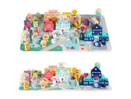 Vzdělávací dřevěné kostky city set mat 121 ks