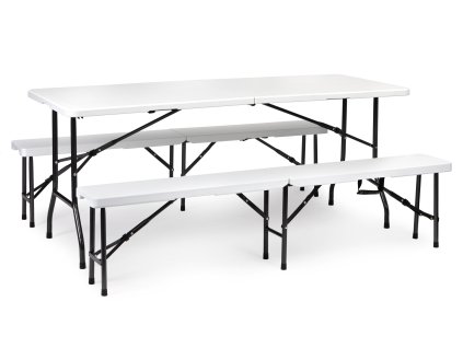 Cateringový stůl 180 cm + 2 lavice bílý banketový set