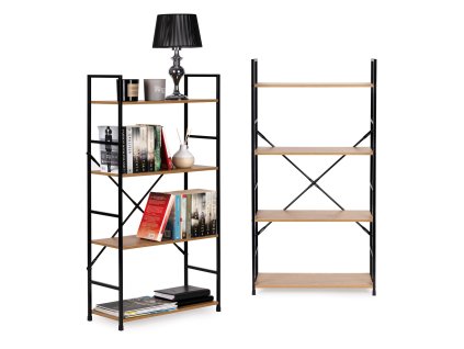 Moderní široký dřevěný regál se 4 policemi LOFT