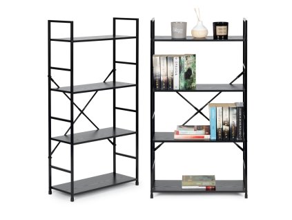 Moderní široký dřevěný regál se 4 policemi LOFT černý