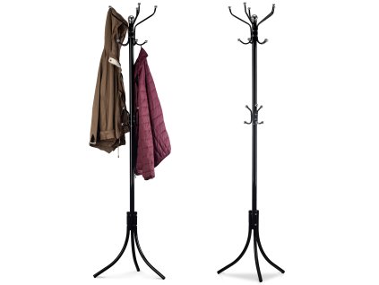 Stojanový věšák s 16 háčky na oděvy, černý kov, od