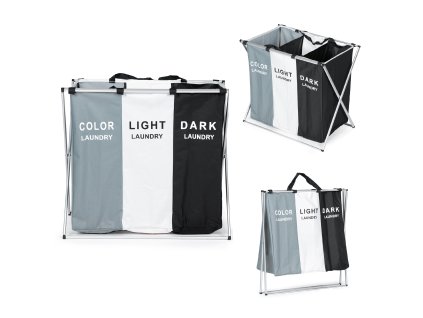 Koš na třídění prádla, 3 látkové koše, hliníková konstrukce