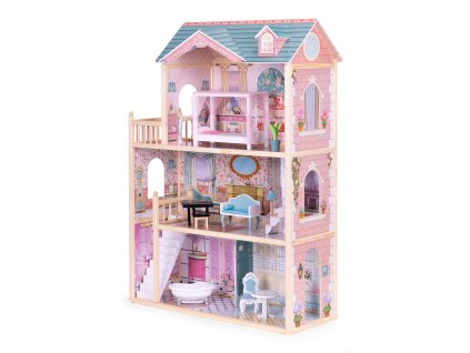 Velký dřevěný domeček pro panenky, 3 patra, 11 kusů nábytku,