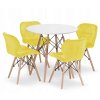 Kulatý stůl TODI 80 bílý + 4 židle LAGO žlutý