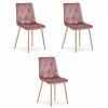 Židle LIBRA - růžový samet / nohy v barvě dřeva x 3