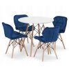 Kulatý stůl TODI 80 cm bílý + 4 židle LAGO tmavě modrá