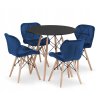 Kulatý stůl TODI 80 černý + 4 židle LAGO tmavě modrá