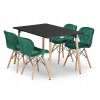 Obdélníková stolová sestava ADRIA 120x80 černá + 4 židle LAGO zelená