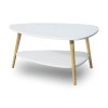 Moderní konferenční stolek, police, dřevěné nohy, bílý