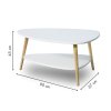 Moderní konferenční stolek, police, dřevěné nohy, bílý