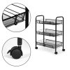 Černá kovová pojízdná polička do koupelny se 3 policemi a kolečky