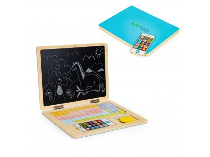 Drevená magnetická vzdelávacia tabuľa notebook s telefónom a písmenami