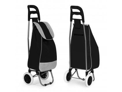 Nákupný vozík, 25l taška, na kolieskach, kovový rám, gumové kolesá, čierny