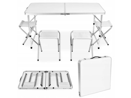 TRAMP kempingový cestovný set stôl so 4 stoličkami biely