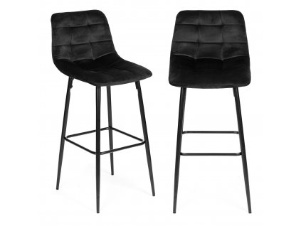 Barová stolička vysoká stolička podnožka zamatová čierna